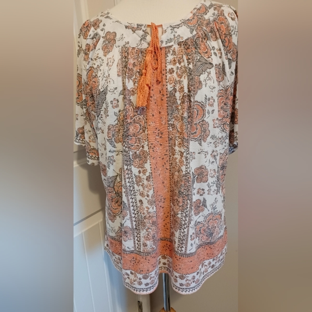 Kim Roger's Petite XL Floral Print Women's Top - Orange and White #0025